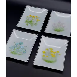 Vintage Fused Glass Snack Plates Frosted & Clear Glass - 5.5" x 4.25"