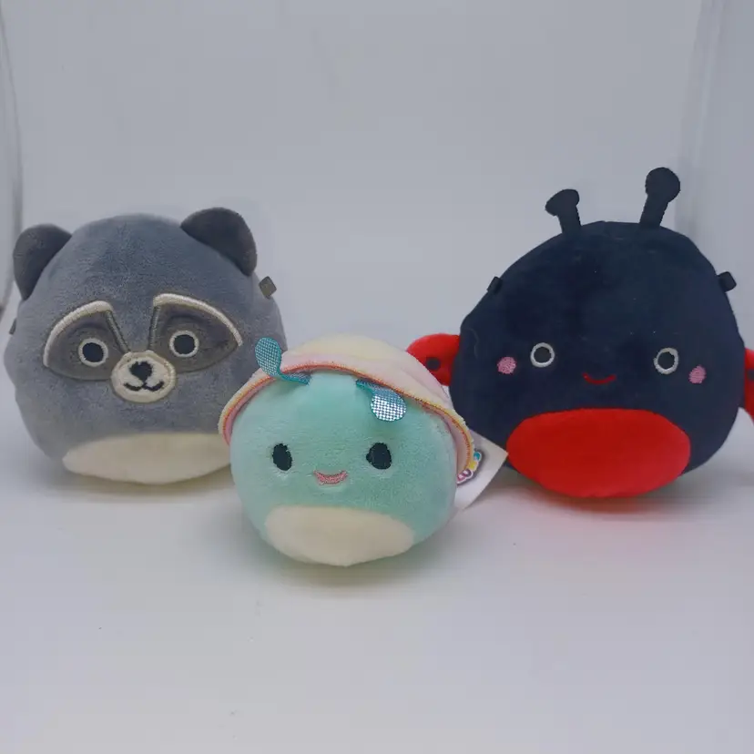3 pc small & mini Squishmallow lot Snail Racoon Ladybug