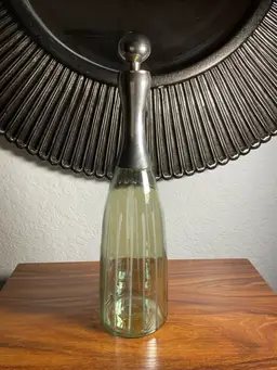 Light Green Glass Decanter With Metal Collar & Stopper