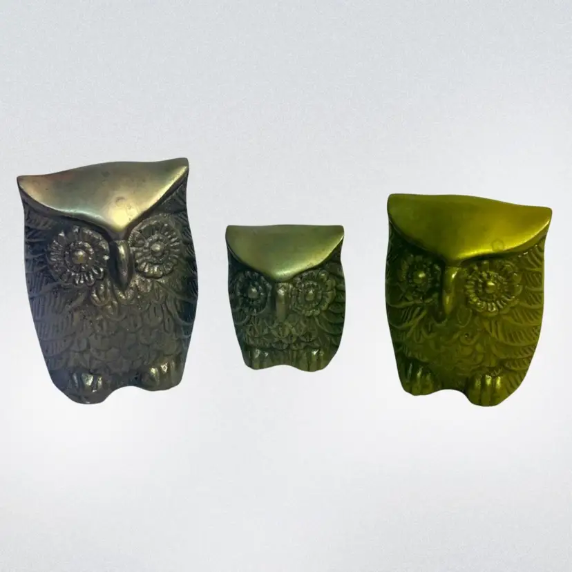 VTG Set of 3 Solid Brass Owls