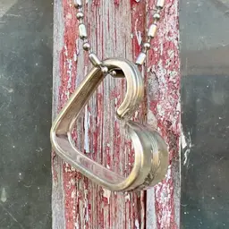 Silver Plate Spoon Handle Heart Necklace 1 1/4” x 1 3/8” with 30” Ball Chain