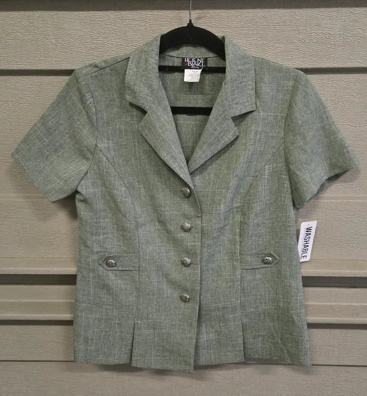 Helene Blake Women's Short Sleeve Front Button Olive Green Blazer Size 6P