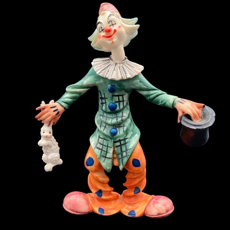 Vintage Resin Comoy’s of London Clown with Rabbit and Hat, Made in Italy, 9.25"