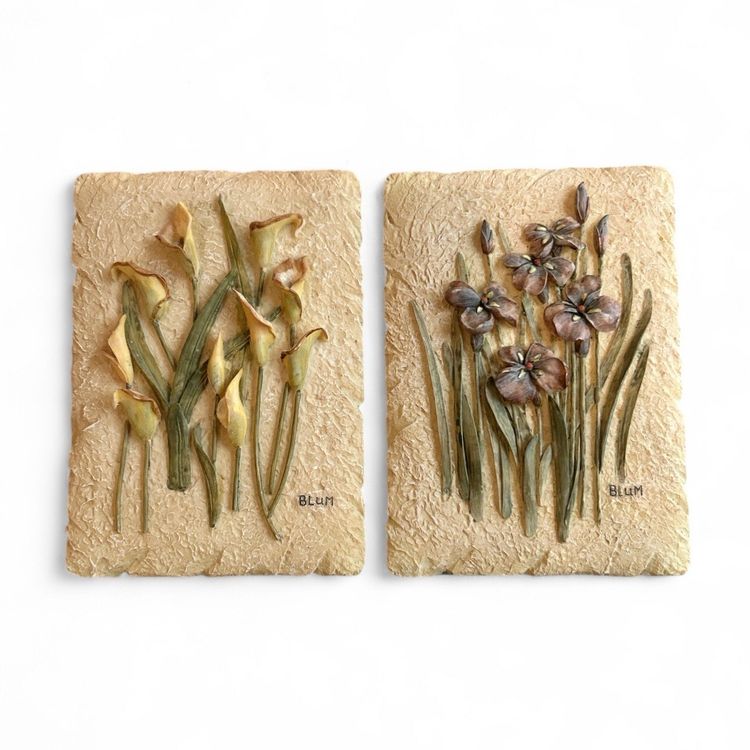 Set Of 2 Cheri Blum Resin Flower Wall Plaques