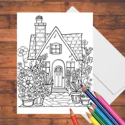 Whimsical Houses and Flowers Coloring Cards: DIY Handmade Cards with Envelopes
