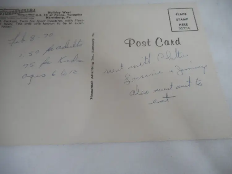 Vintage 1960s Postcard 1918 Packard Sport Roadster Antique Car Harrisburg PA