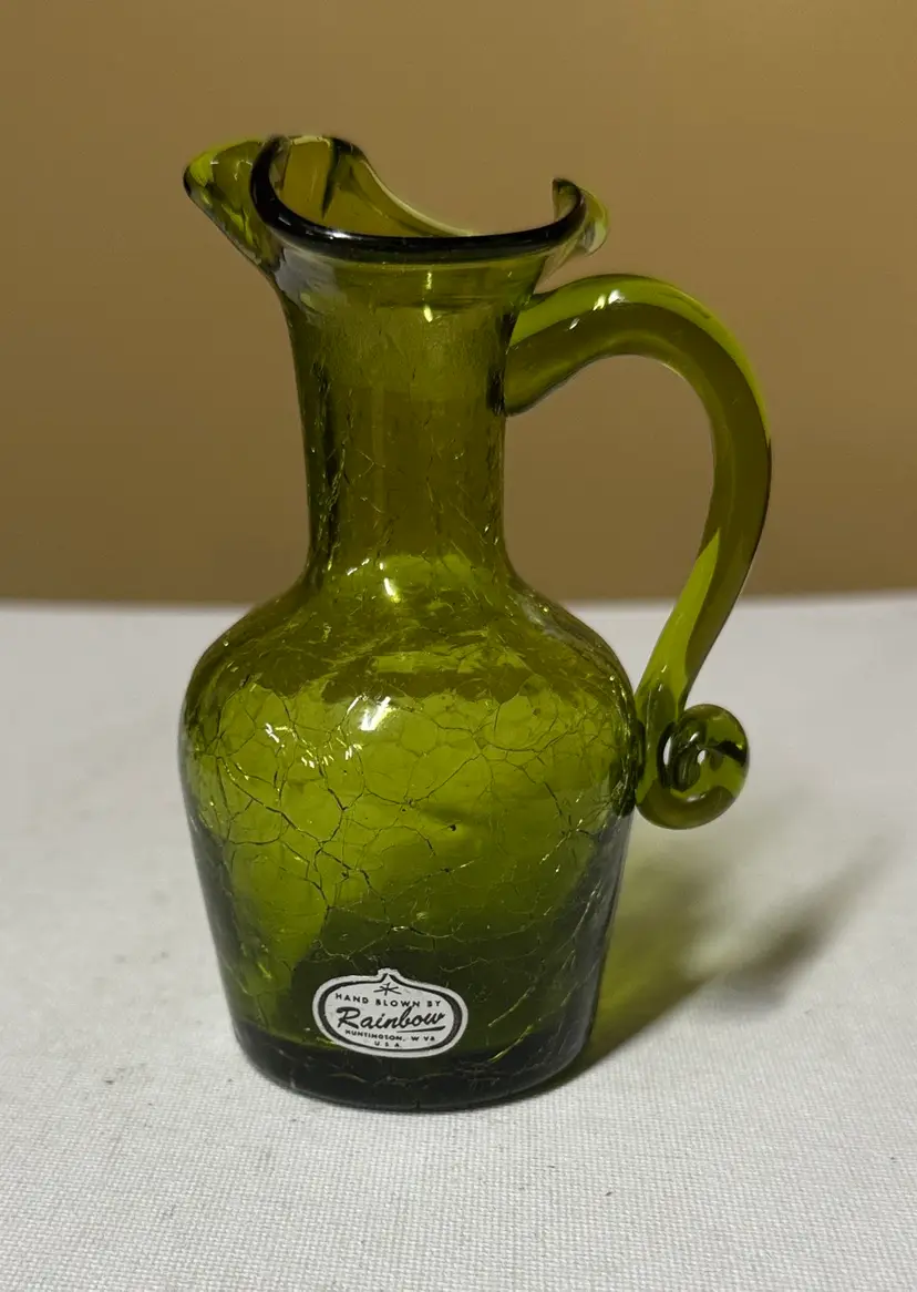Rainbow Olive Green Crackle Glass Mini Vase pitcher