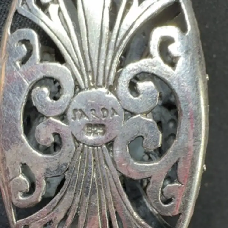 Sarda Sterling Silver Pendant with Green Fauceted Stone  - 2.5” x 1” With Bail