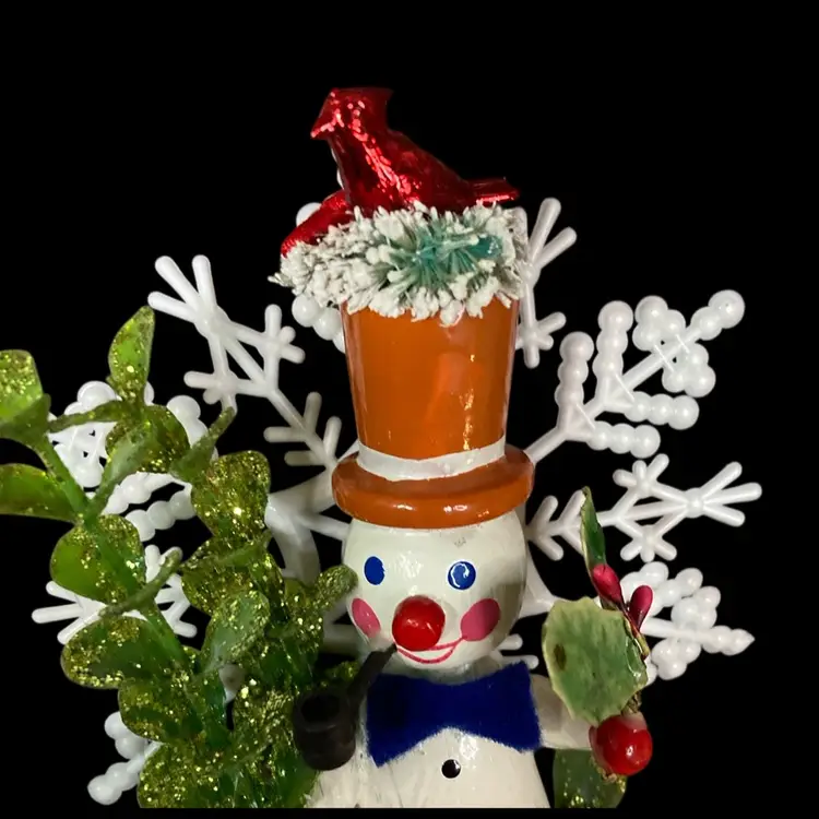 Spice Tin Assemblage w/♻️ Paper Snowman w/Goebel Lamppost