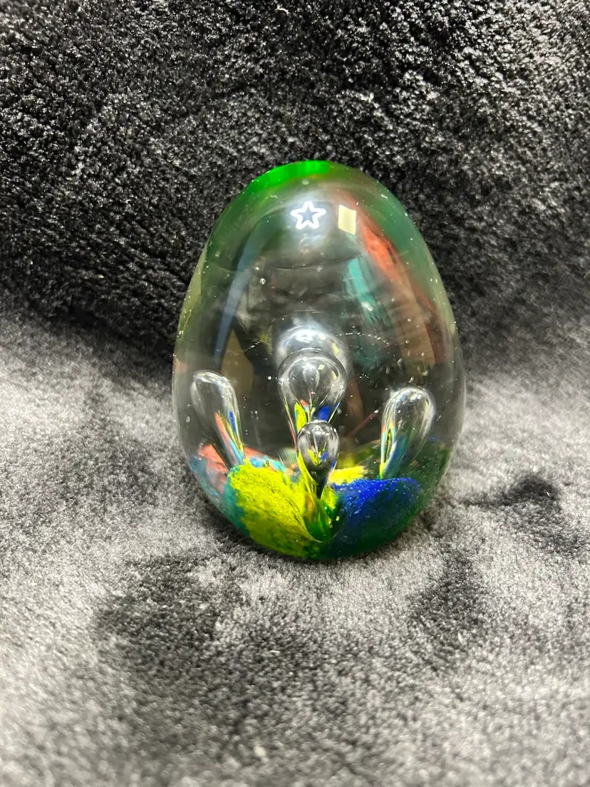Art Glass Egg Shaped Double Blown Multi-color Paper Weight