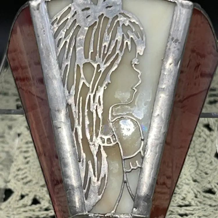 Vintage Stained Glass Night Light With Image Of Girl