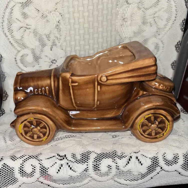 Vintage Pottery Old Time Classic Car Planter 9.5” Long Early 1900s Style