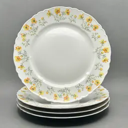Vintage Set of 4 Haviland Limoges France “Butter-cup” Porcelain Dinner Plates With Floral Border