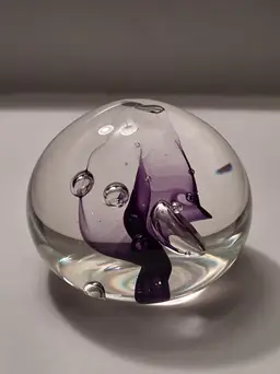 Vintage Rollin Karg Purple and Clear Controlled Bubble Paperweight