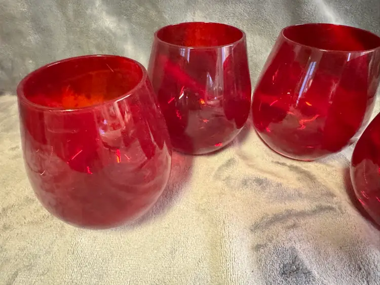 Set 4 Krosno Poland Crate & Barrel Ruby Red Stemless Iced Tea Wine Glasses EUC