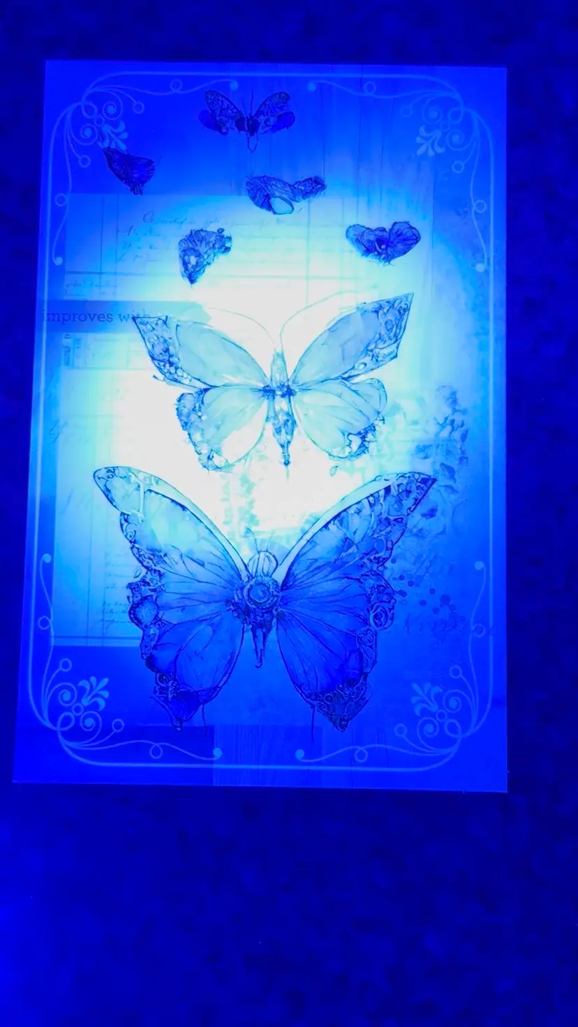 Blue Purple Butterflies Postcard, Unused **UV Reactive**