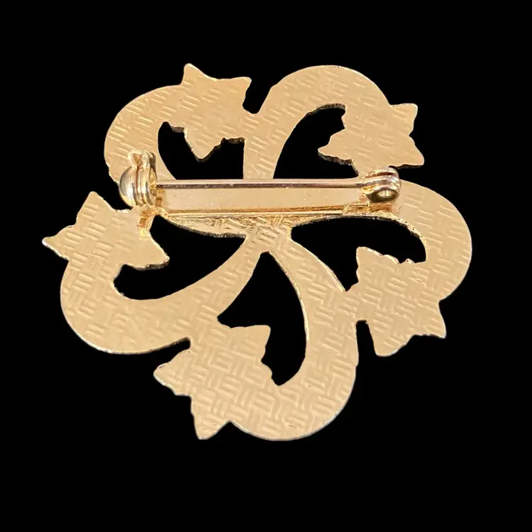 Gold Tone White Enamel Floral Brooch