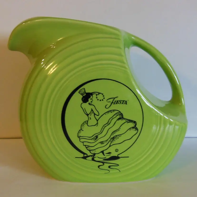 #01 Vintage 1997, FIESTA Chartreuse Dancing Lady Disc Pitcher 64 oz. Limited Production! Retired!