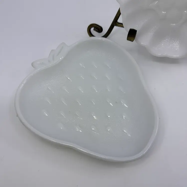 Vintage Hazel Atlas Milk Glass Strawberry Shaped Dishes Set/2