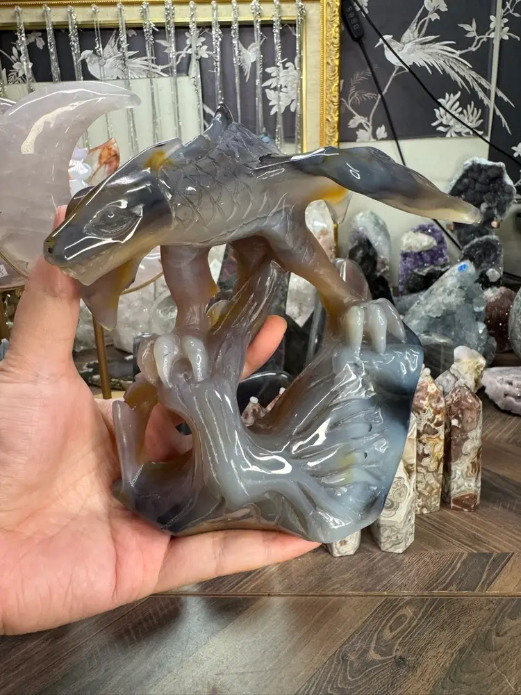 Hand Carved Agate Dragon With Amazing Details