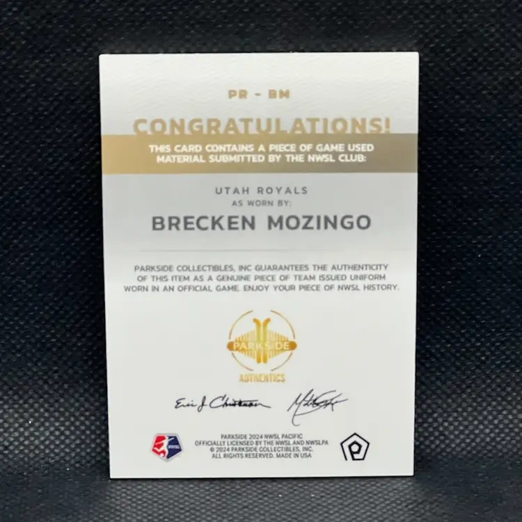 Brecken Mozingo 2024 Parkside Pacific Relic ‘Y’ Ally Sponsor Soccer Card