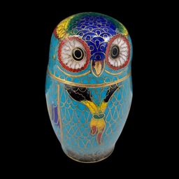 Cloisonné Owl Trinket Box, Colorful Enamel Cloisonné Owl Figurine Trinket Box