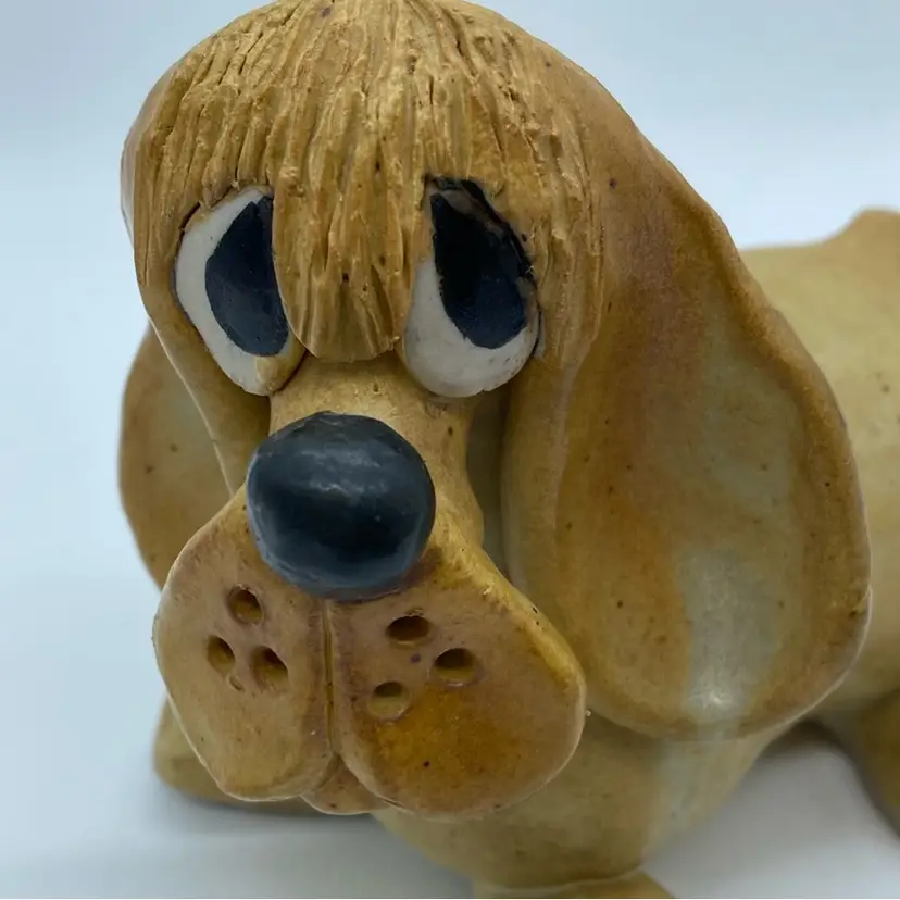 #1473 A vintage Pottery Stonecraft Derpy dog figurine, likely a basset hound.
