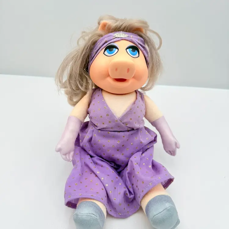 Ms. Piggy Vintage Jim Henson Tag Plush Doll In Purple Gown