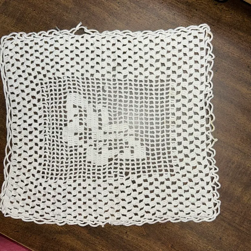 Vintage Square Handmade White Cotton Butterfly Mat Or Doily