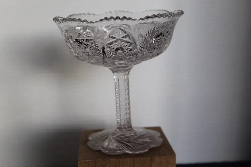 Vintage McKee Pressed Clear Glass Compote Aztec Sunburst 1920s