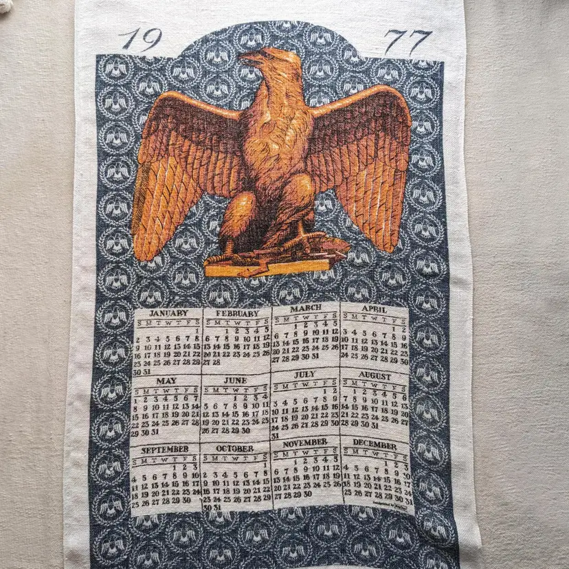 1977 Eagle Patriotic Calendar Linen Tea Towel