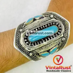 Vintage Boho Turquoise Tribal Handcuff Bracelet