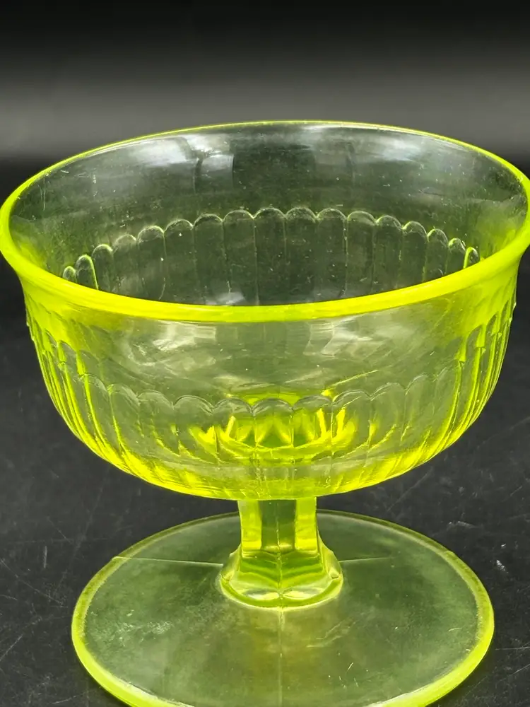 Vintage Uranium/Vaseline Glass Footed Sherbet – Dessert Cup