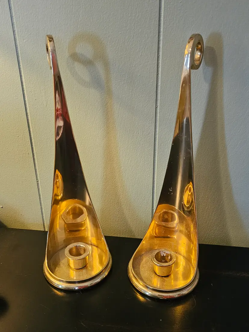 Vintage Solid Brass Lamp Style Candle Holder Set
