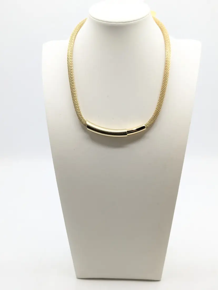 AND LOVELY Gold Tone Mesh Necklace with Sleek Bar Accent