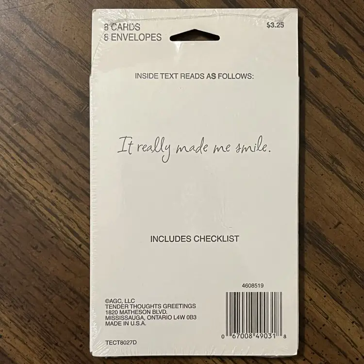 Tender Thoughts 8 Thank You Notes & Envelopes Thanks For The Gift W/ Checklist