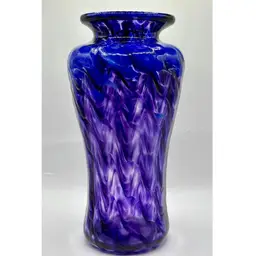 Purple & Cobalt Blue Blown Studio Art Ripple Glass Vase Signed Jon Offutt 2005