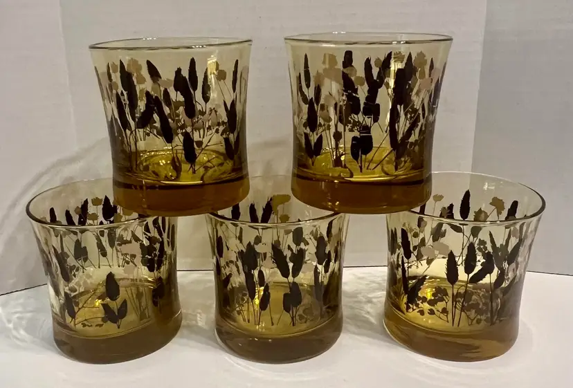 Vintage MCM Federal Interlude Amber Rock Lowball Whiskey Glasses Set of 5