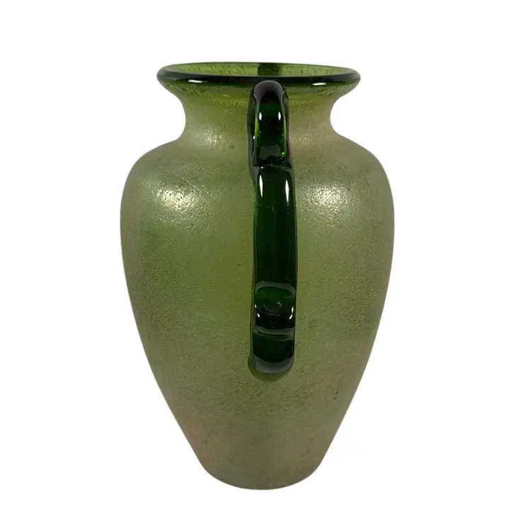 Italian Venetian 7.5” Green Scavo Art Glass Vase