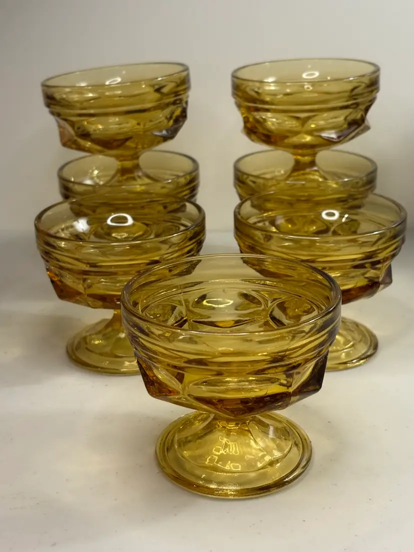 7 Vintage Anchor Hocking Fairfield Amber Glass Footed Sherbet Dessert/Fruit Cups