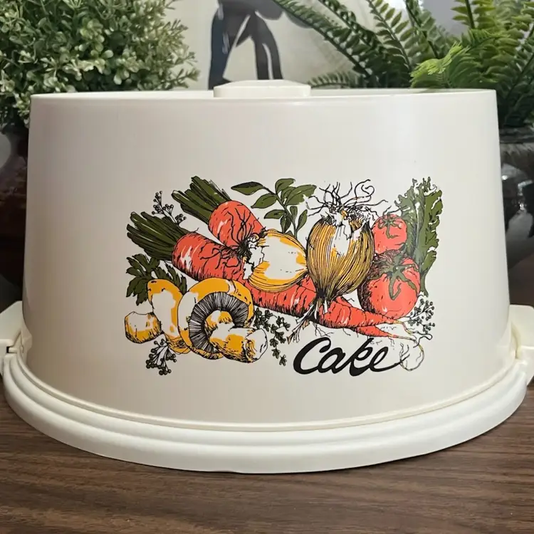 Vintage 1970’s Beige Lustro Ware Mushroom Veggie Retro Dome Cake Dish Pie Cover