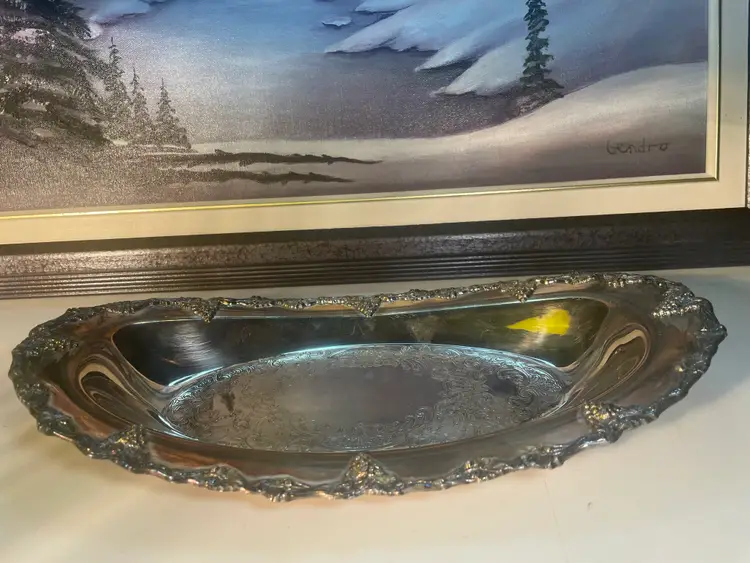 Vintage Old English Reproduction Silver Serving Tray Silver Plated Tray