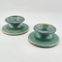 Green Blue Dingle Ireland Pottery Candlestick Holders