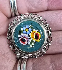 Beautiful Vintage Micro Mosaic Brooch Or Scarf Pin