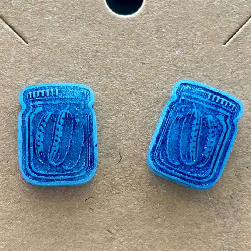 Sky Blue With Dark Blue Shimmery Accent Pickle Jar Stud Earrings