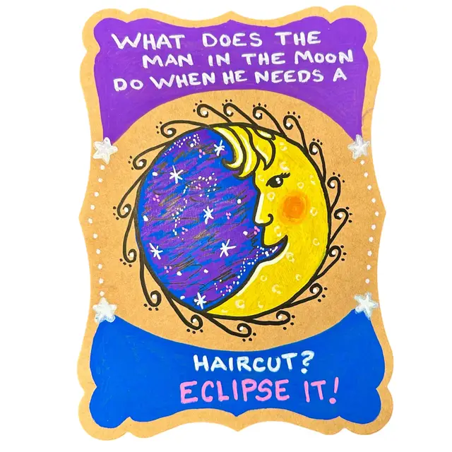 Made By Me, Hand Painted Greeting Card, Moon Joke