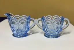 L E Smith Moon And Stars Sugar Bowl Creamer Set Ice Blue