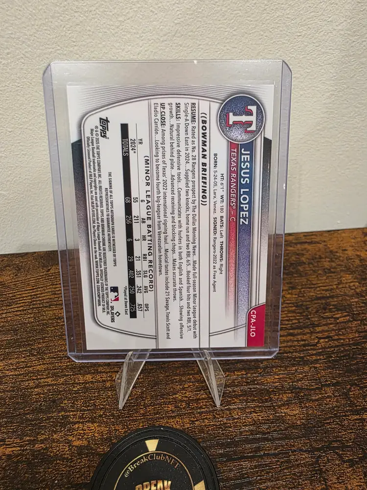 Jesus Lopez 2025 Bowman Chrome 1st Prospect AUTO #CPA-JLO Rangers