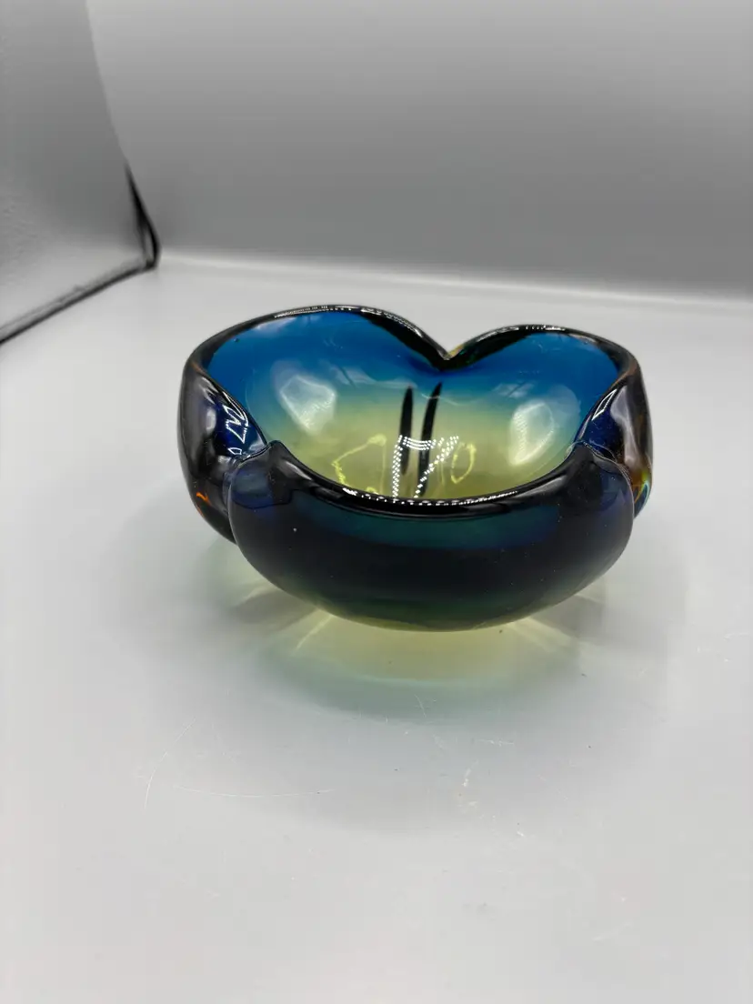 Murano blue green yellow bowl