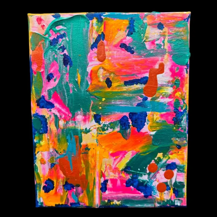 “Little Monster Party” Abstract UV Reactive Acrylic Painting Made By Me 8”W 10”T Signed Amanda Montague